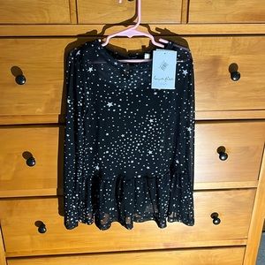 NWT Black peplum top. Sheer with adjustable camisole. Girls small.